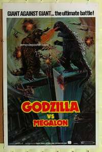 h521 GODZILLA VS MEGALON one-sheet movie poster '76 Toho, science fiction!