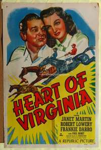 h497 HEART OF VIRGINIA one-sheet movie poster '48 horse racing image!