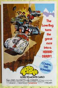 h493 HERBIE GOES TO MONTE CARLO advance one-sheet movie poster '77 VW Bug!
