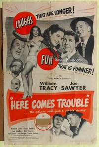 h492 HERE COMES TROUBLE one-sheet movie poster '48 sexy Beverly Loyd!