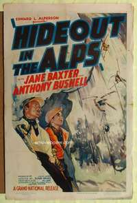 h491 HIDEOUT IN THE ALPS one-sheet movie poster '36 Jane Baxter, skiing!