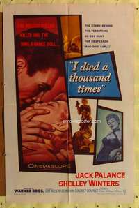 h452 I DIED A 1000 TIMES one-sheet movie poster '55 Jack Palance, Winters