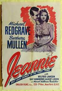 h435 JEANNIE one-sheet movie poster '41 Barbara Mullen, Michael Redgrave