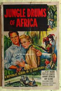 h428 JUNGLE DRUMS OF AFRICA one-sheet movie poster '52 Clay Moore, serial!
