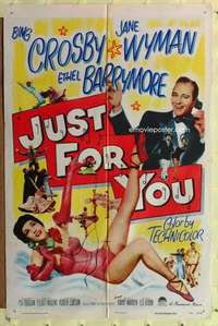 h427 JUST FOR YOU one-sheet movie poster '52 Bing Crosby, Wyman, Barrymore