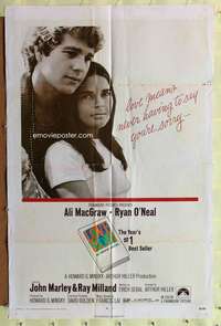 h361 LOVE STORY int'l one-sheet movie poster '70 Ali MacGraw, Ryan O'Neal