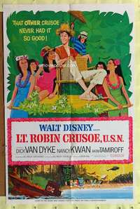 h358 LT ROBIN CRUSOE USN style A one-sheet movie poster '66 Disney, Van Dyke