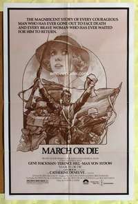 h340 MARCH OR DIE Deneuve Sketch Style 1sh movie poster '76 Gene Hackman, Terence Hill