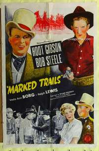 h337 MARKED TRAILS one-sheet movie poster '44 Bob Steele, Hoot Gibson