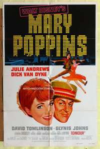 h333 MARY POPPINS style A one-sheet movie poster R80 Julie Andrews, Disney