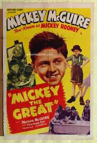 h332 MICKEY THE GREAT one-sheet movie poster '38 Mickey Rooney, McGuire!