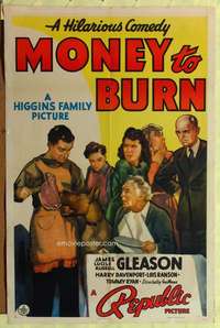 h322 MONEY TO BURN one-sheet movie poster '39 Higgins Family! w/dog!
