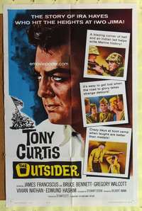 h295 OUTSIDER one-sheet movie poster '62 Tony Curtis, Iwo Jima, WWII!