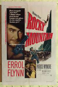 h223 ROCKY MOUNTAIN one-sheet movie poster '50 Errol Flynn western!