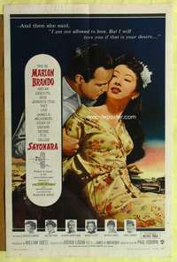 h210 SAYONARA one-sheet movie poster '57 Marlon Brando, Miiko Taka