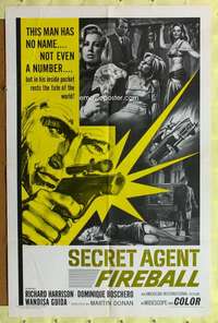 h204 SECRET AGENT FIREBALL one-sheet movie poster '66 Bond rip-off!