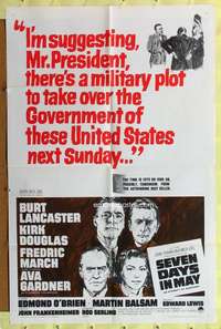 h197 SEVEN DAYS IN MAY one-sheet movie poster '64 Burt Lancaster, Douglas