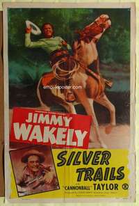 h176 SILVER TRAILS one-sheet movie poster '48 Jimmy Wakely rides horse!