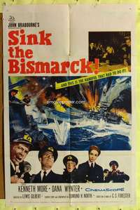 h174 SINK THE BISMARCK one-sheet movie poster '60 Kenneth More, WWII!