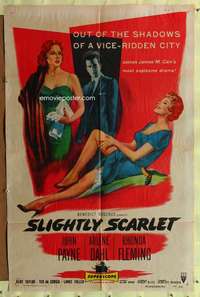 h166 SLIGHTLY SCARLET one-sheet movie poster '56 James M. Cain, Fleming