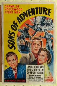 h157 SONS OF ADVENTURE one-sheet movie poster '48 Hollywood stunt-men!