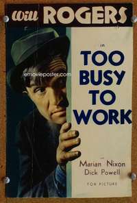 j015 TOO BUSY TO WORK mini movie window card '32 Will Rogers