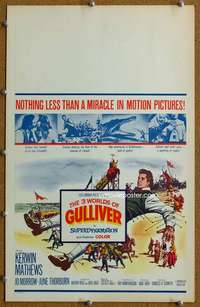 j046 3 WORLDS OF GULLIVER movie window card '60 Ray Harryhausen