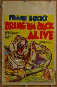 j071 BRING 'EM BACK ALIVE movie window card '33 great jungle image!