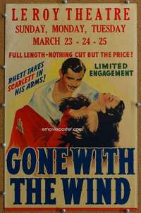j119 GONE WITH THE WIND movie window card '41 Clark Gable holds Leigh!