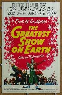 j126 GREATEST SHOW ON EARTH movie window card '52 DeMille, Heston