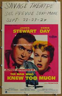 j156 MAN WHO KNEW TOO MUCH movie window card '56 Hitchcock, Stewart