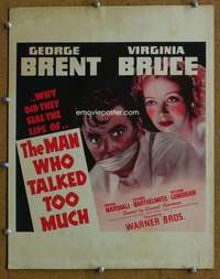 j158 MAN WHO TALKED TOO MUCH movie window card '40 George Brent, Bruce