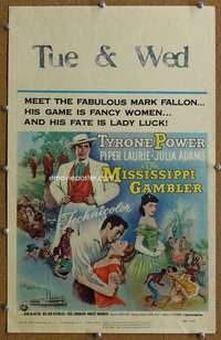 j167 MISSISSIPPI GAMBLER movie window card '53 Tyrone Power, Laurie
