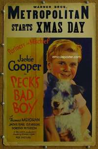 j179 PECK'S BAD BOY movie window card '34 Jackie Cooper with dog!