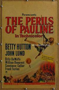 j180 PERILS OF PAULINE movie window card '47 Betty Hutton swinging!