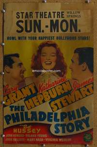 j181 PHILADELPHIA STORY movie window card '40 Hepburn, Grant, Stewart