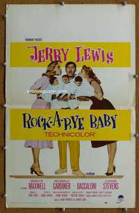 j191 ROCK-A-BYE BABY movie window card '58 Jerry Lewis with triplets!