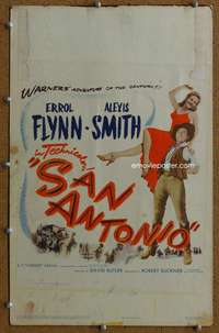 j196 SAN ANTONIO movie window card '45 Errol Flynn, Alexis Smith