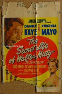 j197 SECRET LIFE OF WALTER MITTY movie window card '47 Danny Kaye, Mayo