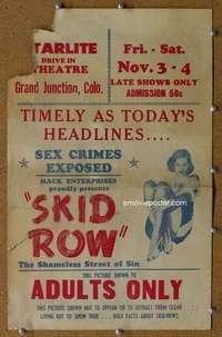 j200 SKID ROW movie window card '50 wild sex & drug exploitation!