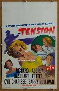 j216a TENSION movie window card '49 Richard Basehart, film noir!