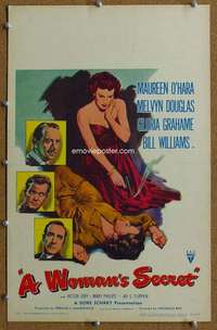 j248 WOMAN'S SECRET movie window card '49 O'Hara in Nicholas Ray noir!