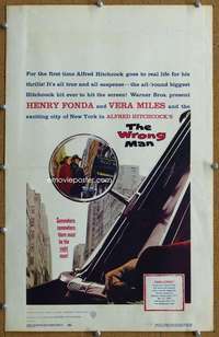 j250 WRONG MAN movie window card '57 Henry Fonda, Miles, Hitchcock