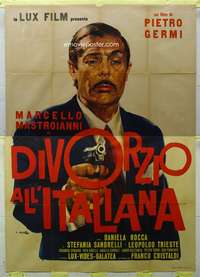 k281 DIVORCE - ITALIAN STYLE Italian two-panel movie poster '62 Mastroianni