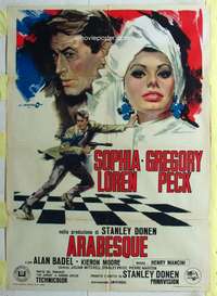 k340 ARABESQUE Italian one-panel movie poster '66 Gregory Peck, Sophia Loren