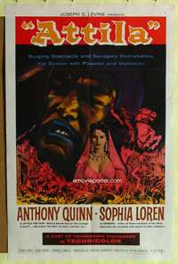 p063 ATTILA one-sheet movie poster '58 The Hun, Anthony Quinn, Sophia Loren