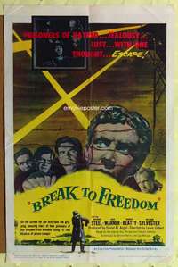 p125 BREAK TO FREEDOM one-sheet movie poster '55 World War II prison escape!
