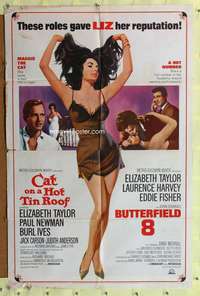 p142 CAT ON A HOT TIN ROOF/BUTTERFIELD 8 one-sheet movie poster '66 Liz Taylor