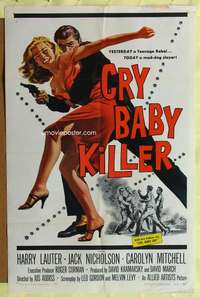 p195 CRY BABY KILLER one-sheet movie poster '58 first Jack Nicholson!