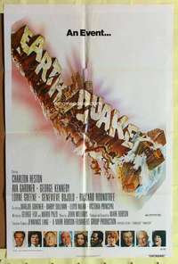 p262 EARTHQUAKE one-sheet movie poster '74 Charlton Heston, Ava Gardner
